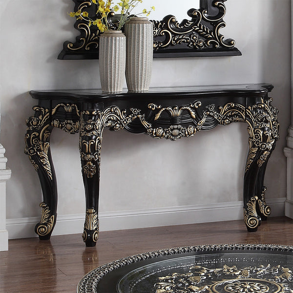HD-328B Ebony Black/Antique Gold Console Table