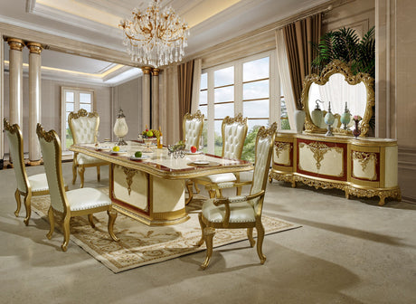 HD-5138 Pearl/Cherry 11-Piece Dining Room Set (Table & 2 Arm Chairs & 6 Side Chairs & Buffet & Mirror) from Homey Design - Luna Furniture
