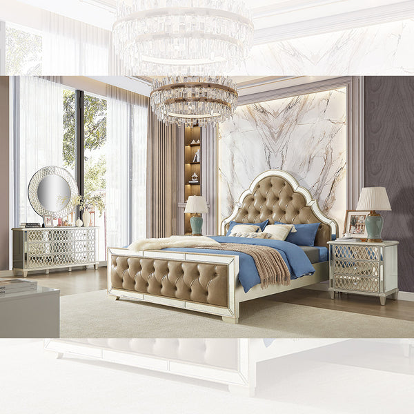 HD-6000 Champagne Silver Gold 5-Piece Bedroom Set