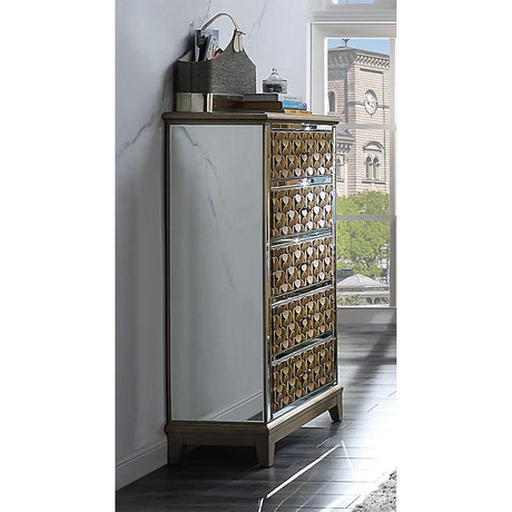 HD-6065 Antique Gold/Mirror Chest from Homey Design - Luna Furniture