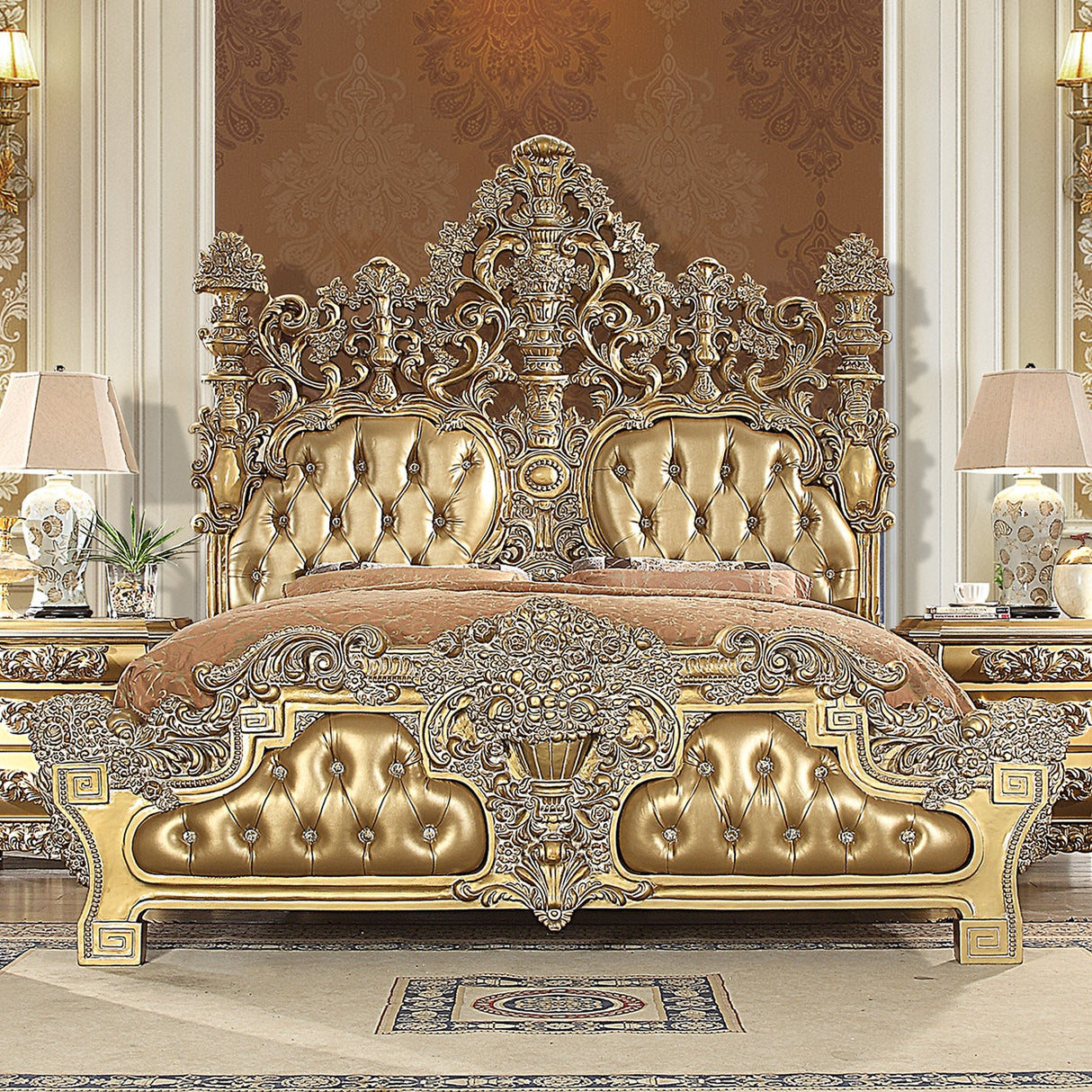 HD-8016 Metallic Bright Gold 4-Piece Bedroom Set from Homey Design - Luna Furniture
