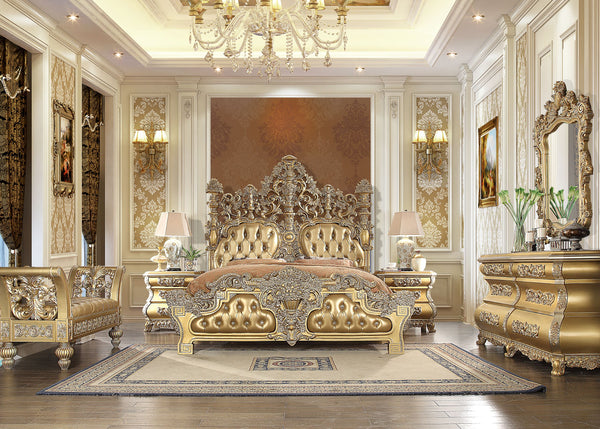 HD-8016 Metallic Bright Gold 4-Piece Bedroom Set