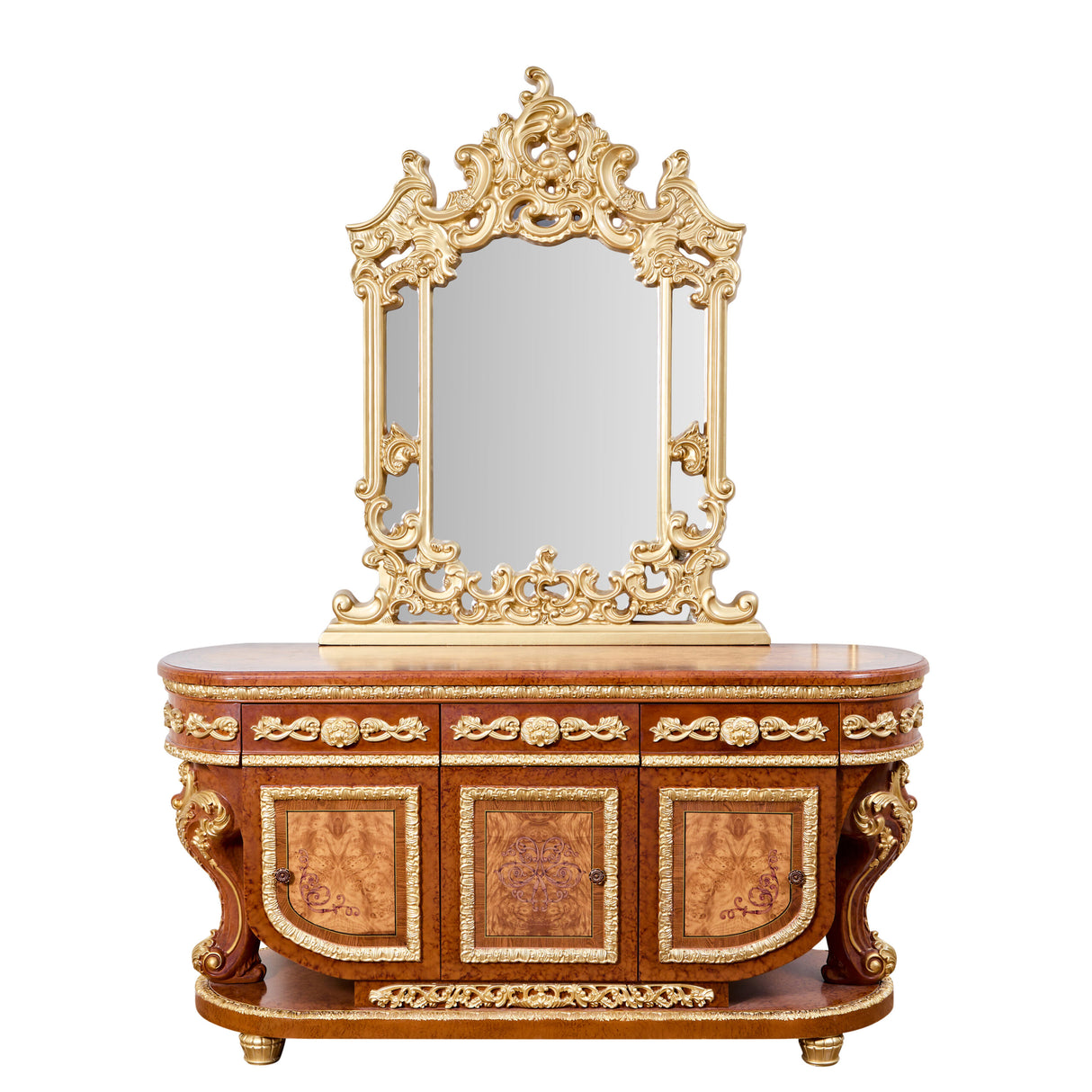 HD-8024 Cherry/Metallic Gold Buffet and Mirror from Homey Design - Luna Furniture