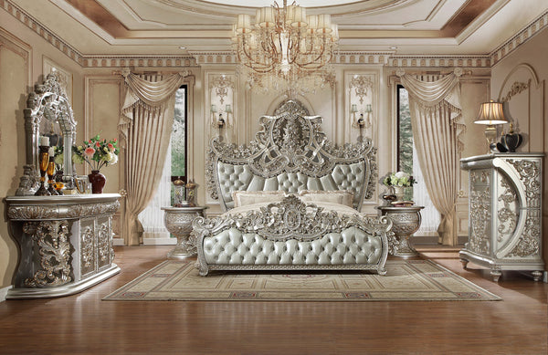 HD-8088 Metallic Silver/Gold Highlights 4-Piece Bedroom Set