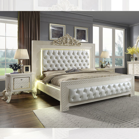HD-8091 White Gloss/Gold Brush Highlights 3-Piece Eastern King Set Bed + 2 Nightstands from Homey Design - Luna Furniture