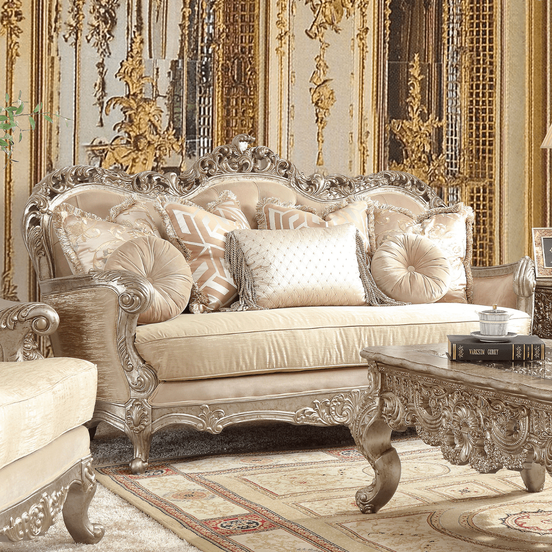 HD-8925 Metallic Antique Gold/Belle Silver Mix Champagne Loveseat from Homey Design - Luna Furniture