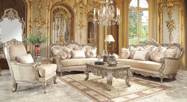 HD-8925 Metallic Antique Gold/Belle Silver Mix Champagne 3-Piece Living Room Set