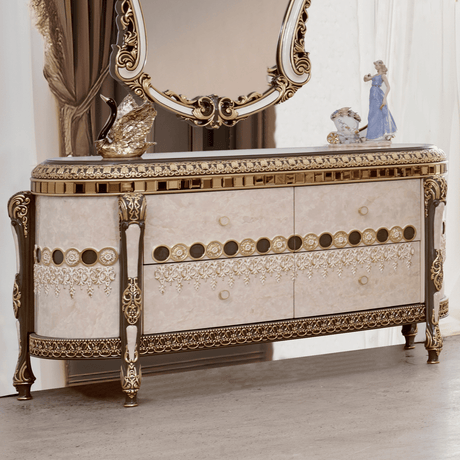 HD-9017 Marbled Ivory/Dark Gray/Gold Highlighting China from Homey Design - Luna Furniture