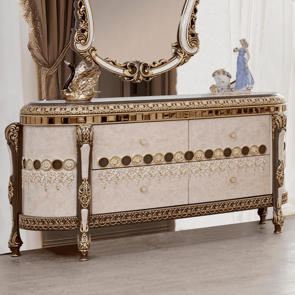 HD-9017 Marbled Ivory/Dark Gray/Gold Highlighting Dresser