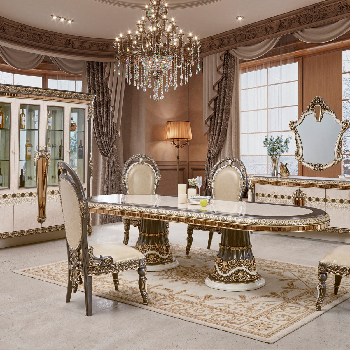 Homey Design HD-9017 Marbled Ivory/Dark Gray/Gold Highlighting 7-Piece ...