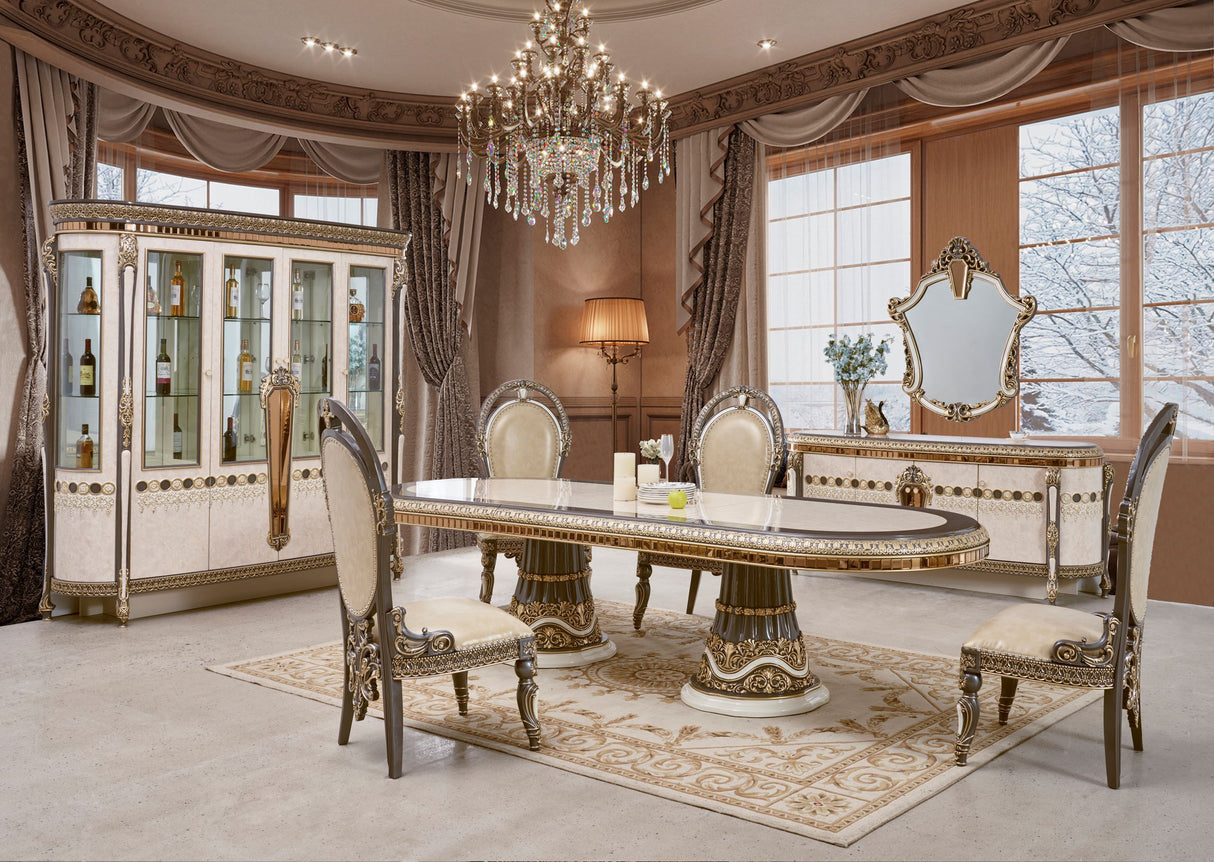 HD-9017 Marbled Ivory/Dark Gray/Gold Highlighting 7-Piece Dining Set from Homey Design - Luna Furniture