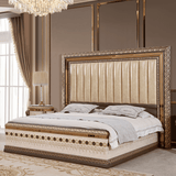 HD-9017 Marbled Ivory/Dark Gray/Gold Highlighting 4-Piece Bedroom Set from Homey Design - Luna Furniture