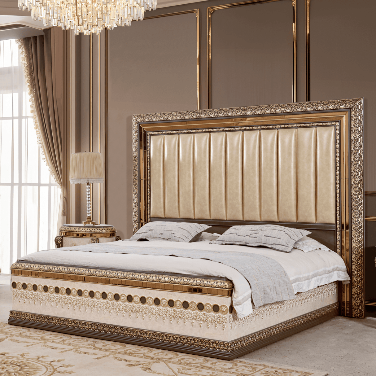 HD-9017 Marbled Ivory/Dark Gray/Gold Highlighting Bed from Homey Design - Luna Furniture