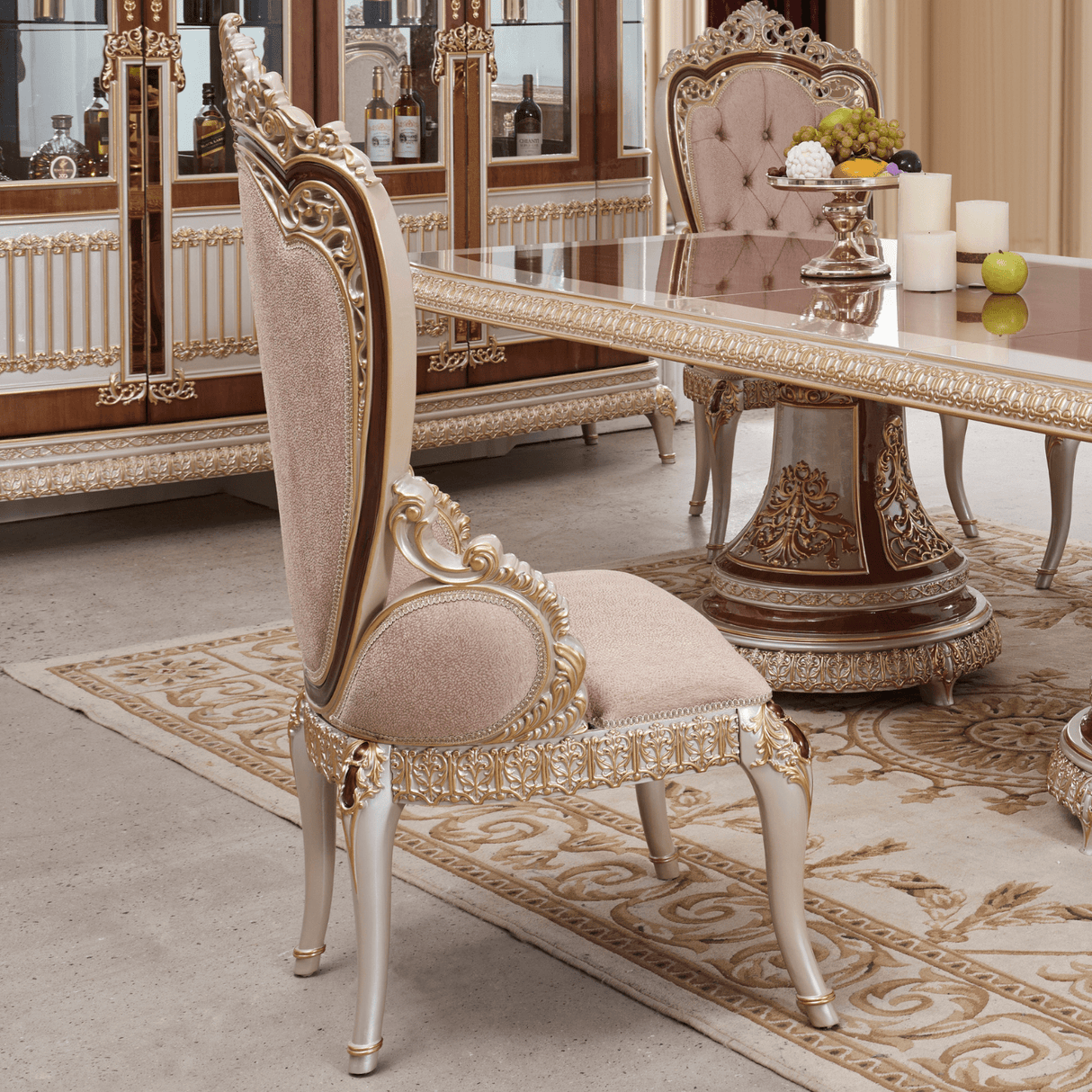 HD-9021 Antique Ivory/Cherry Inset/Gold Trim 7-Piece Dining Set from Homey Design - Luna Furniture