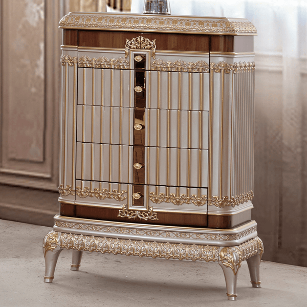 HD-9021 Antique Ivory/Cherry Inset/Gold Trim Chest