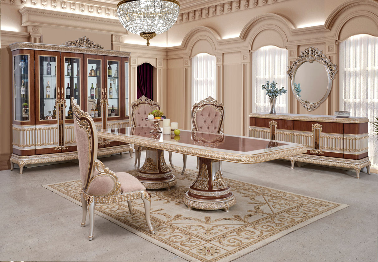 HD-9021 Antique Ivory/Cherry Inset/Gold Trim 7-Piece Dining Set from Homey Design - Luna Furniture