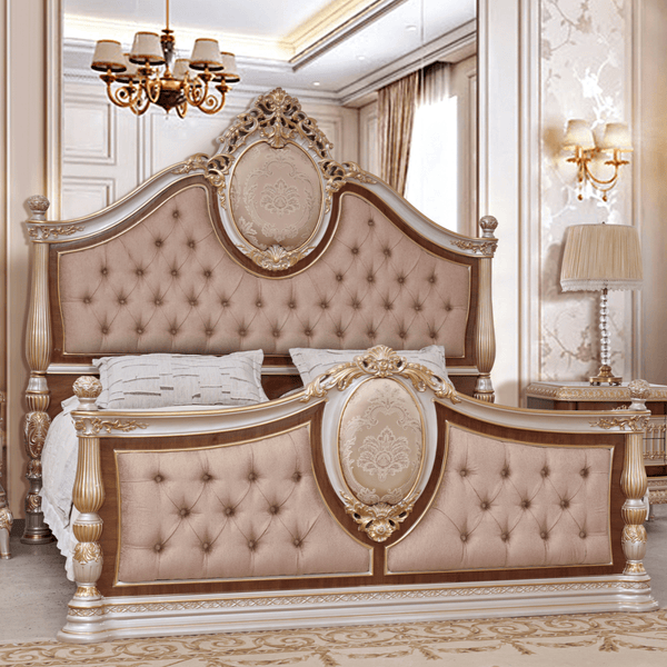 HD-9021 Antique Ivory/Cherry Inset/Gold Trim California King Bed