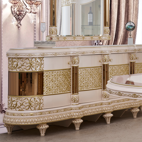 HD-9022 Antique Ivory/Cherry Inset/Gold Trim Buffet from Homey Design - Luna Furniture