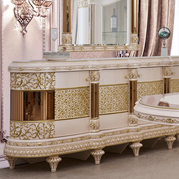 HD-9022 Antique Ivory/Cherry Inset/Gold Trim Buffet