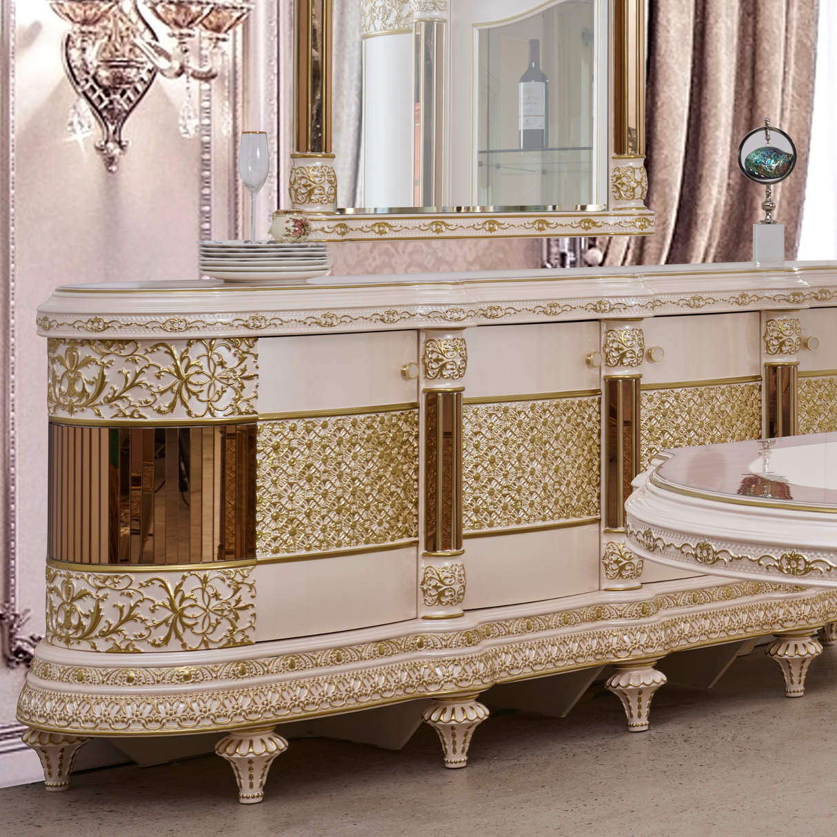 HD-9022 Antique Ivory/Cherry Inset/Gold Trim Dining Table from Homey Design - Luna Furniture