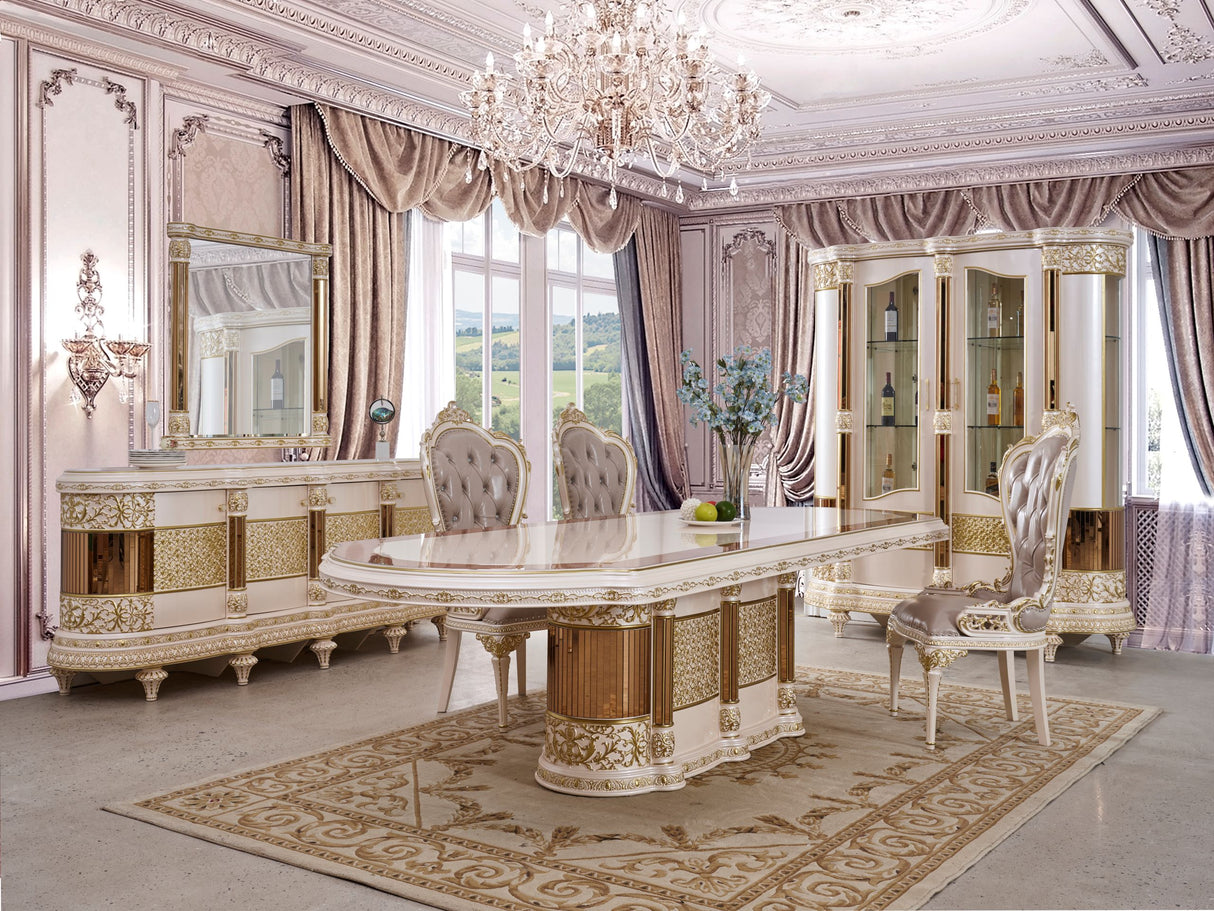 HD-9022 Antique Ivory/Cherry Inset/Gold Trim Dining Table from Homey Design - Luna Furniture
