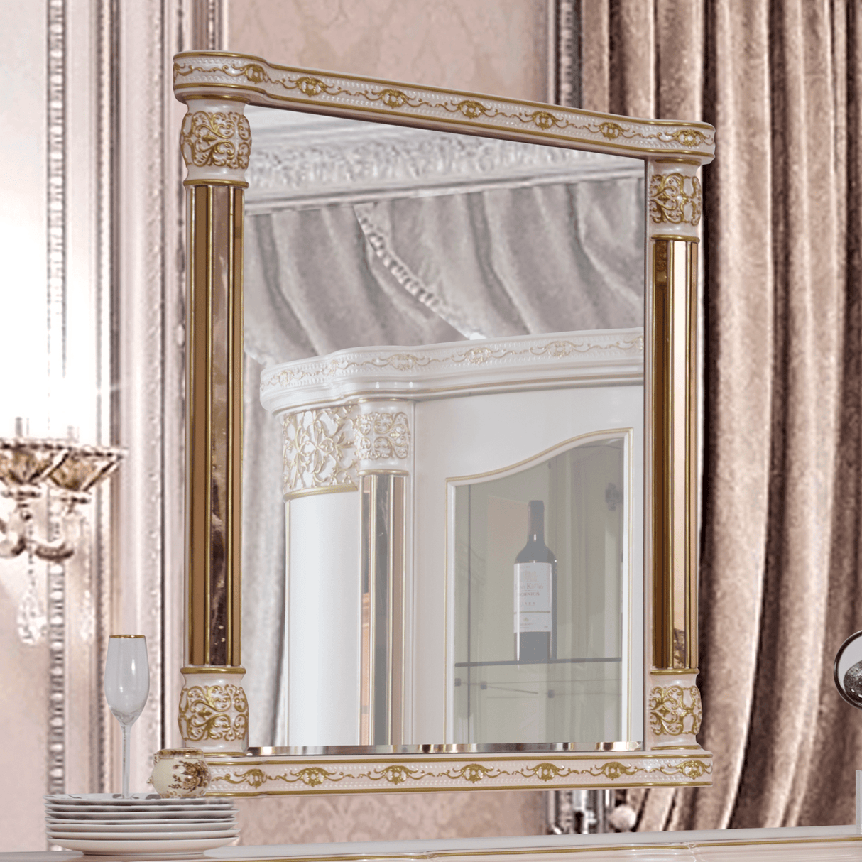 HD-9022 Antique Ivory/Cherry Inset/Gold Trim Dining Table from Homey Design - Luna Furniture