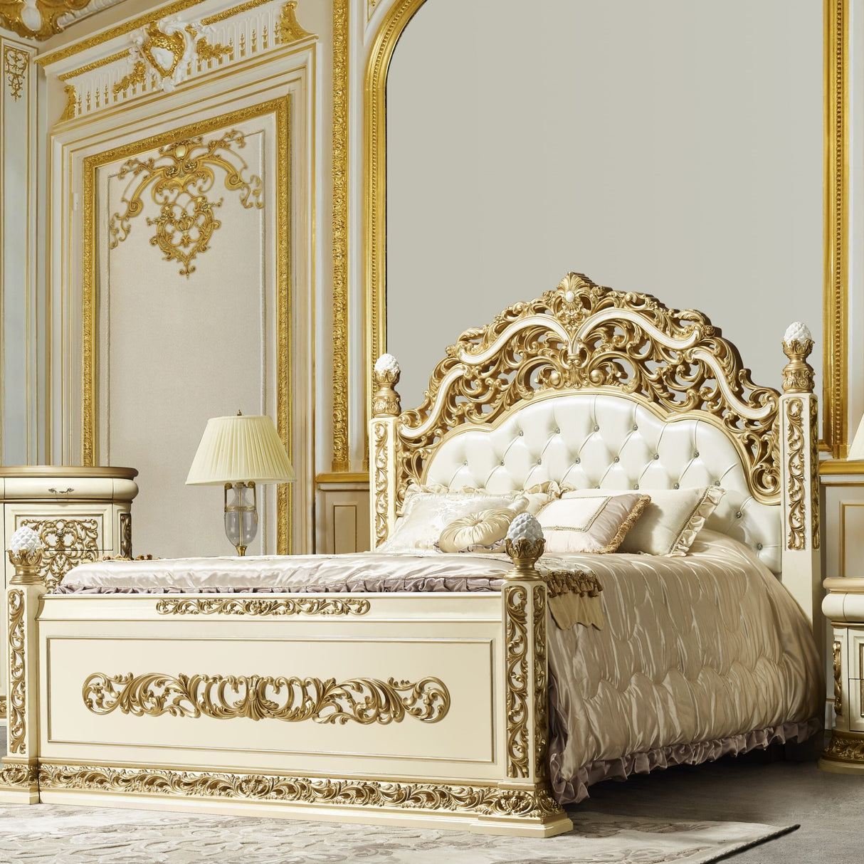 HD-903 Antique White/Gold 5-Piece Bedroom Set from Homey Design - Luna Furniture