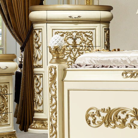 HD-903 Antique White/Gold 5-Piece Bedroom Set from Homey Design - Luna Furniture
