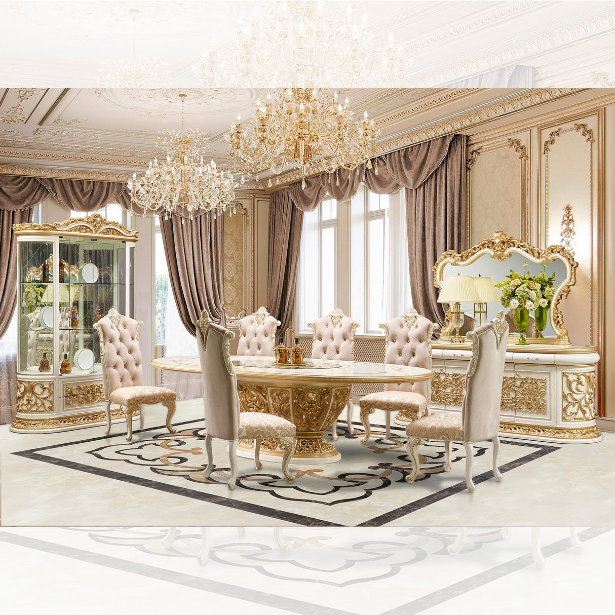 HD-903 Cream/Gold 7-Piece Dining Room Set from Homey Design - Luna Furniture