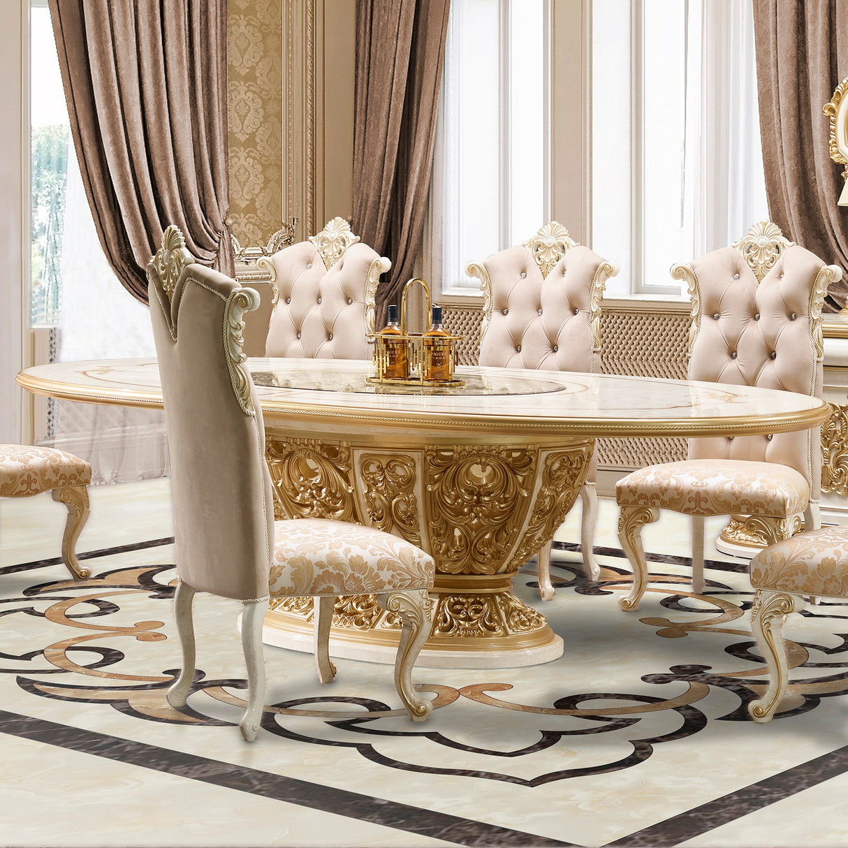 HD-903 Cream/Gold 7-Piece Dining Room Set from Homey Design - Luna Furniture