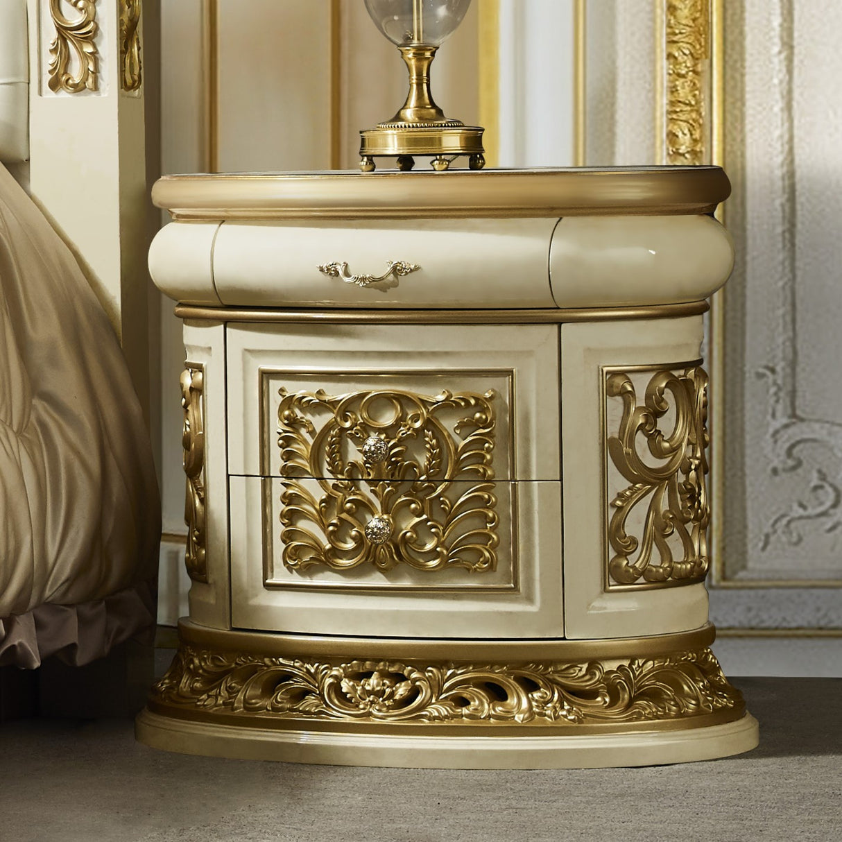 HD-903 Antique White/Gold 5-Piece Bedroom Set from Homey Design - Luna Furniture