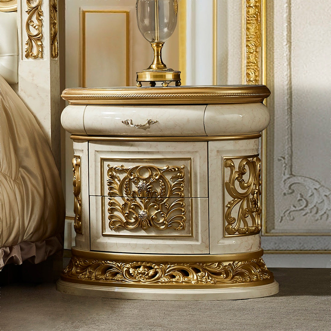 HD-903 Antique White/Gold Nightstand from Homey Design - Luna Furniture