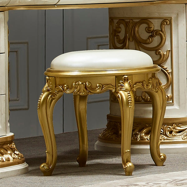 HD-903 Antique White/Gold Vanity Stool