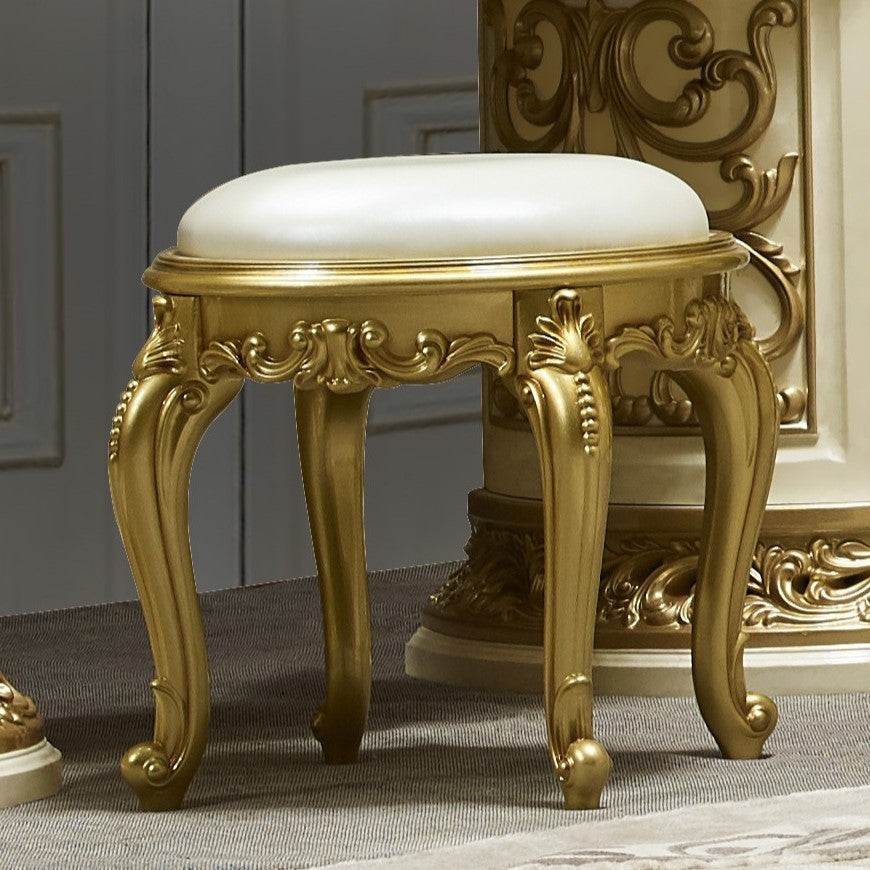 HD-903 Antique White/Gold Vanity Stool from Homey Design - Luna Furniture