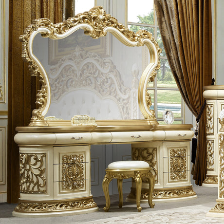 HD-903 Antique White/Gold 5-Piece Bedroom Set from Homey Design - Luna Furniture