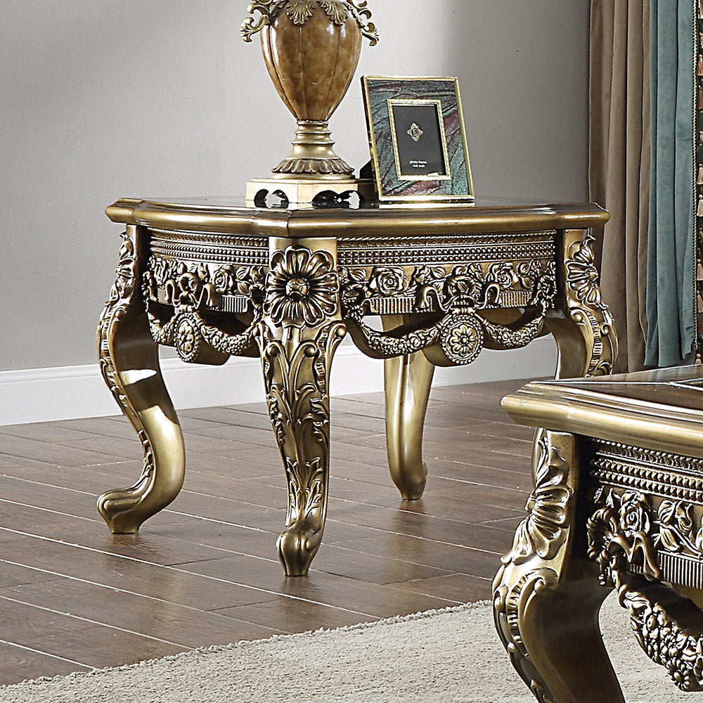 Homey Design HD-998I Ivory/Metallic Gold Highlights End Table