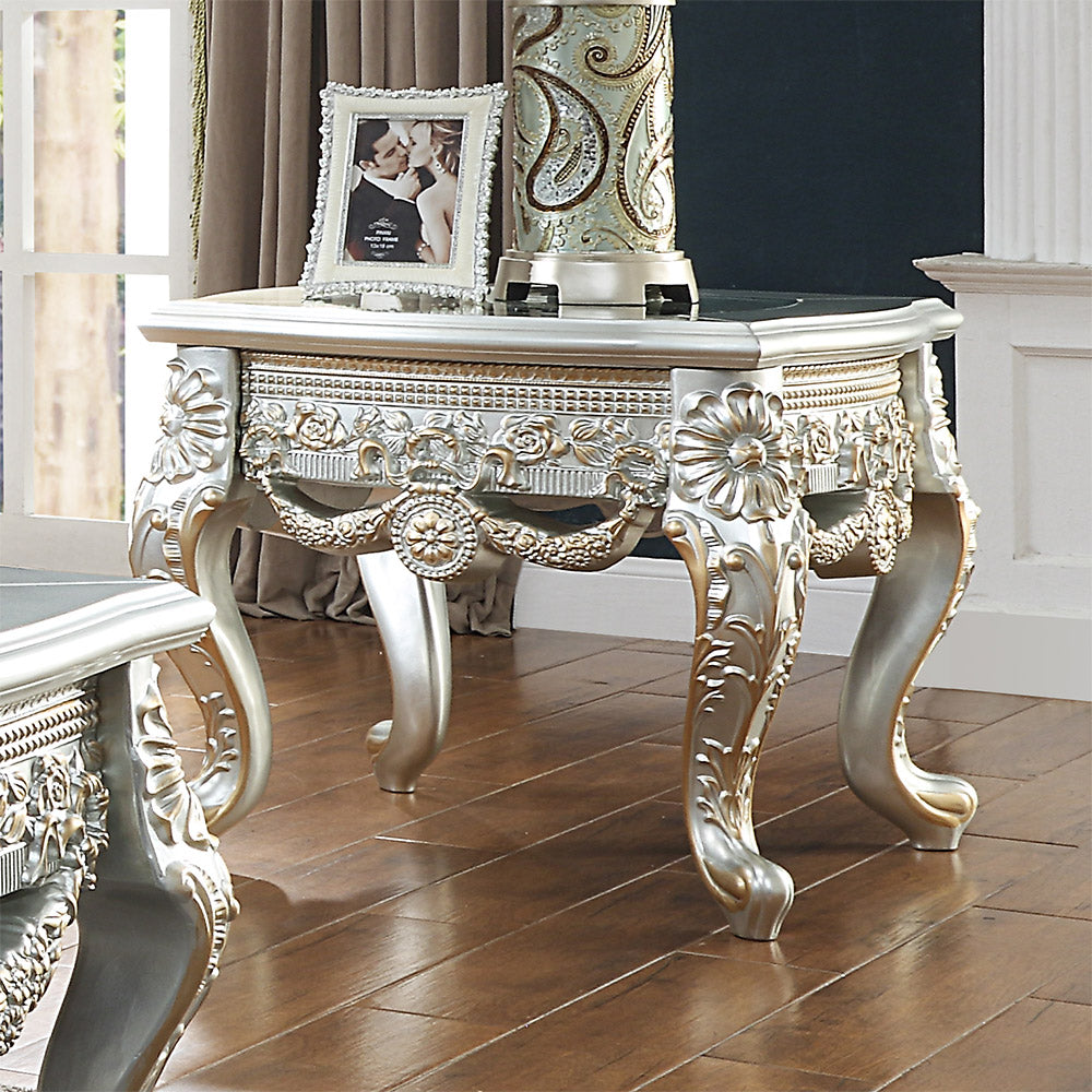 Homey Design HD-998I Ivory/Metallic Gold Highlights End Table