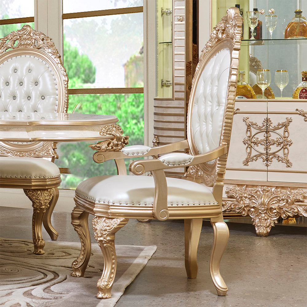 HD-9093 White/Gold 7-Piece Dining Set from Homey Design - Luna Furniture