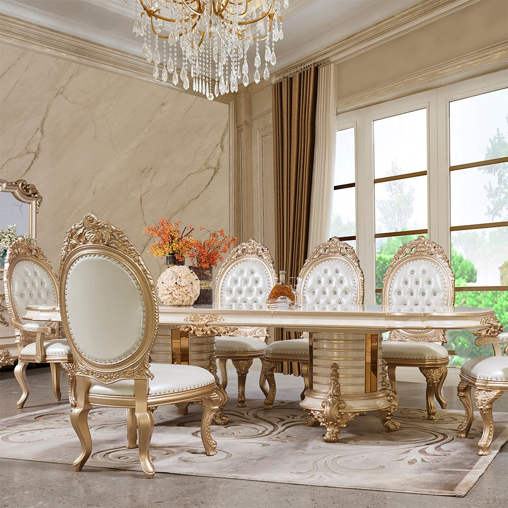 HD-9093 White/Gold 7-Piece Dining Set from Homey Design - Luna Furniture