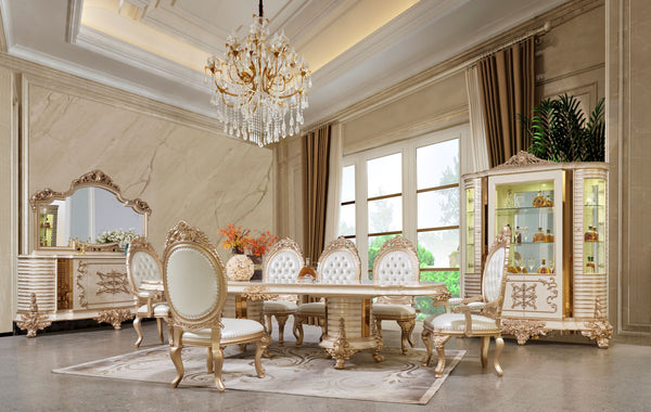 HD-9093 White/Gold 7-Piece Dining Set