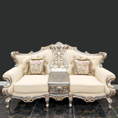 HD-91633 Metallic Silver/Antique Gold Trim Loveseat from Homey Design - Luna Furniture