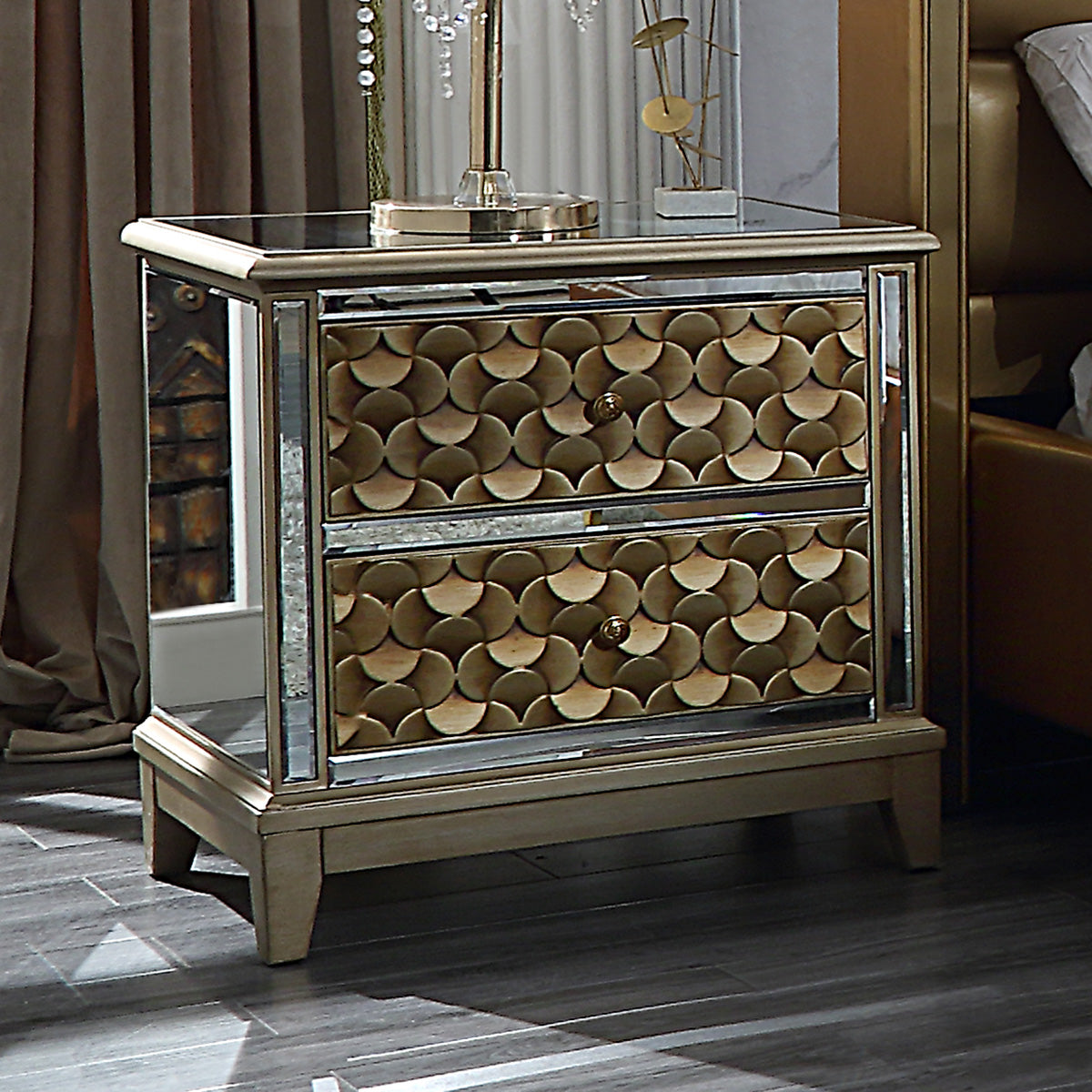 HD-6065 Antique Gold/Mirror Nightstand from Homey Design - Luna Furniture