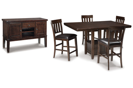 Haddigan Dark Brown Counter Height Dining Table, 4 Barstools and Server from Ashley - Luna Furniture