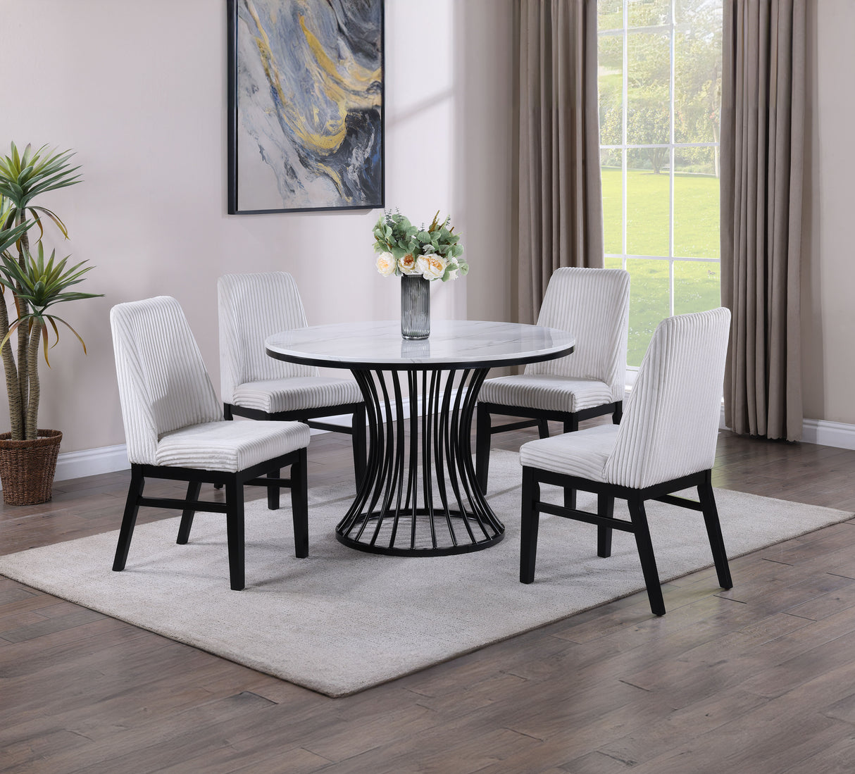 Hadley Black Faux Marble Top Round Dining Table from Crown Mark - Luna Furniture