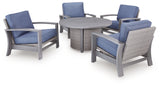 Half Moon Beach Outdoor Fire Pit Table and 4 Chairs in Gray from Ashley - Luna Furniture