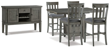 Hallanden Gray Counter Height Dining Table and 4 Barstools with Server from Ashley - Luna Furniture