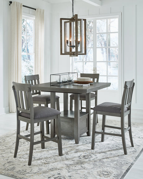 Hallanden Gray Counter Height Dining Table and 4 Barstools with Server from Ashley - Luna Furniture