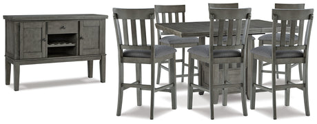 Hallanden Gray Counter Height Dining Table and 6 Barstools with Server from Ashley - Luna Furniture