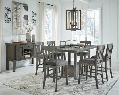 Hallanden Gray Counter Height Dining Table and 6 Barstools with Server from Ashley - Luna Furniture