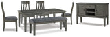 Hallanden Gray Dining Table, 4 Chairs, and Bench with Server from Ashley - Luna Furniture